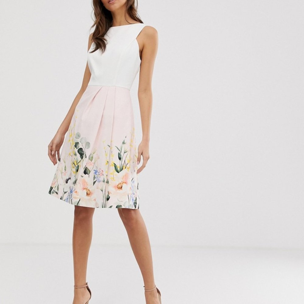 NWT Ted Baker Floral Colorblock Dress, Pink, US 10